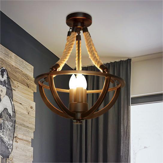 Nostalgic restaurant clothing shop hemp rope ceiling light black iron indoor chandelier E27 ceiling lamp country Rustic Style