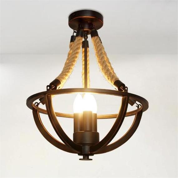 Nostalgic restaurant clothing shop hemp rope ceiling light black iron indoor chandelier E27 ceiling lamp country Rustic Style