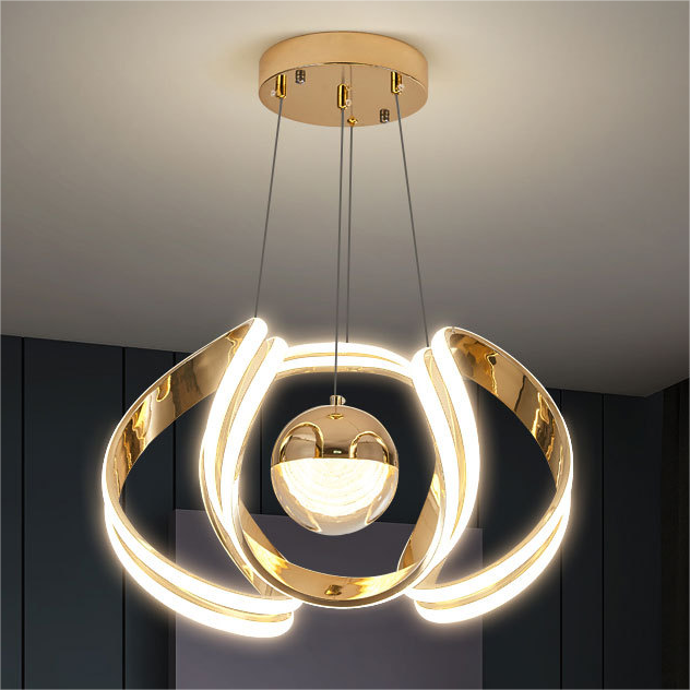 Modern simple dining room bar pendant lamp creative gold bedroom living room LED chandelier