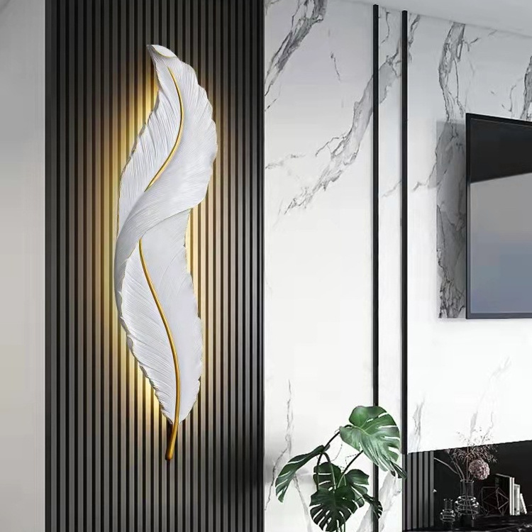 Creative Modern Feather Design Wall Lights Indoor Led Wall Lamps Hotel Villa Project Decorative Resin High Quality Home Art 220v