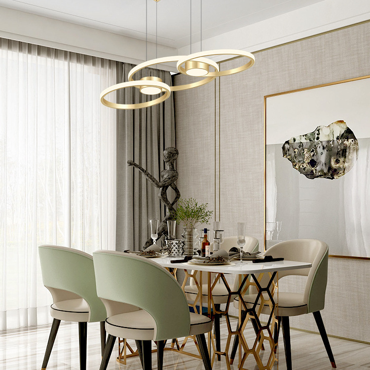 Scandinavian simple gold circle dining room pendant lamp atmosphere creative rings pendant light dining table bar LED chandelier