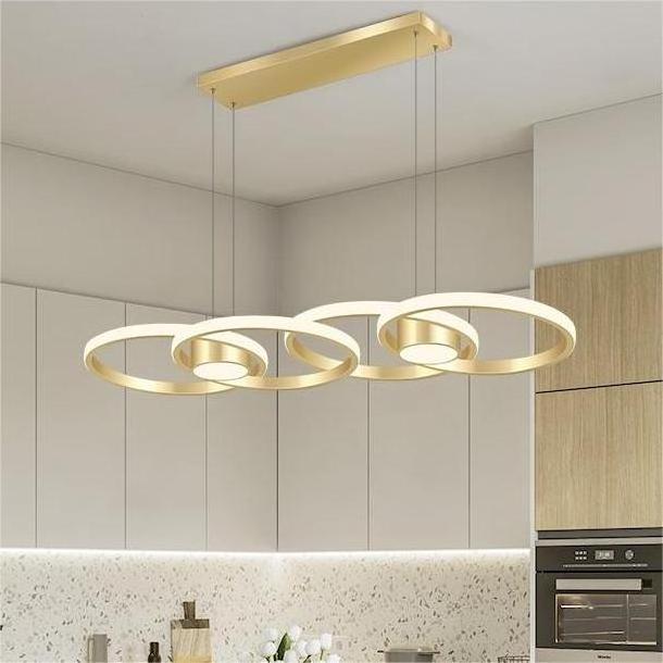 Scandinavian simple gold circle dining room pendant lamp atmosphere creative rings pendant light dining table bar LED chandelier