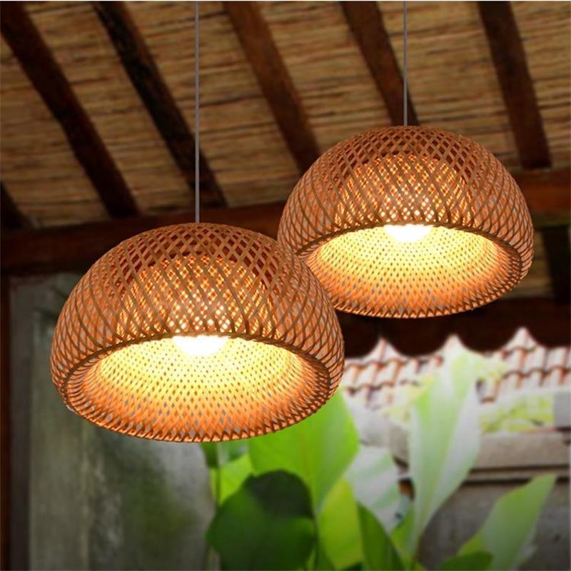 Chinese bamboo woven farm music restaurant chandelier handcrafted small living room tea house lamp bamboo e27 pendant lamp