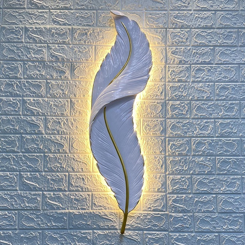 Creative Modern Feather Design Wall Lights Indoor Led Wall Lamps Hotel Villa Project Decorative Resin High Quality Home Art 220v