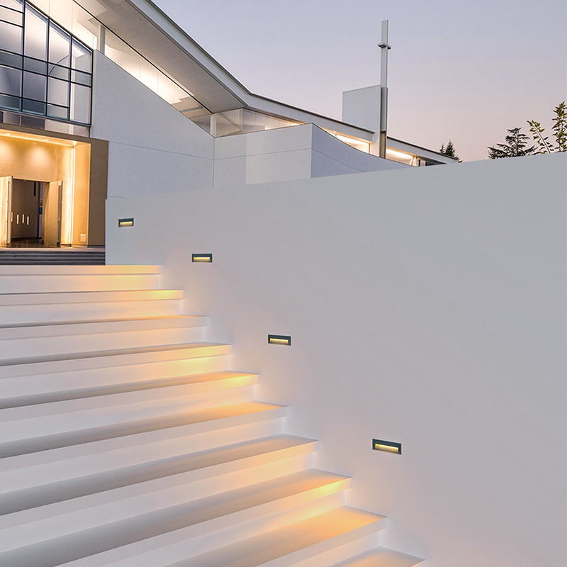 Outdoor Stair Lights Modern Aluminum IP65 IP67 Black White Led Recessed Light surface mounted Step Ramp Lighting