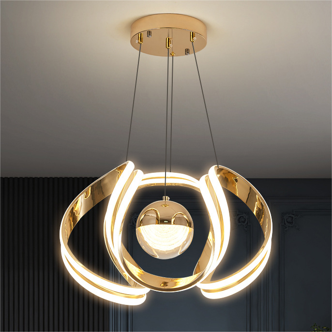 Modern simple dining room bar pendant lamp creative gold bedroom living room LED chandelier