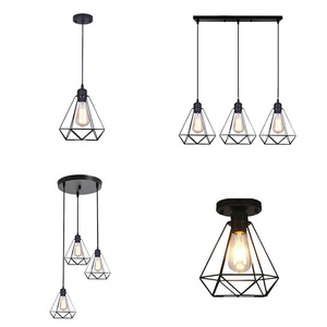 American Style Retro modern minimalist black metal chandelier 110V 220V Iron Cage E27 Pendant lights