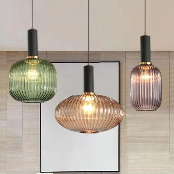 Retro creative shop restaurant single head chandelier stained glass cafe decorative pendant light colorful glass pendant lamps