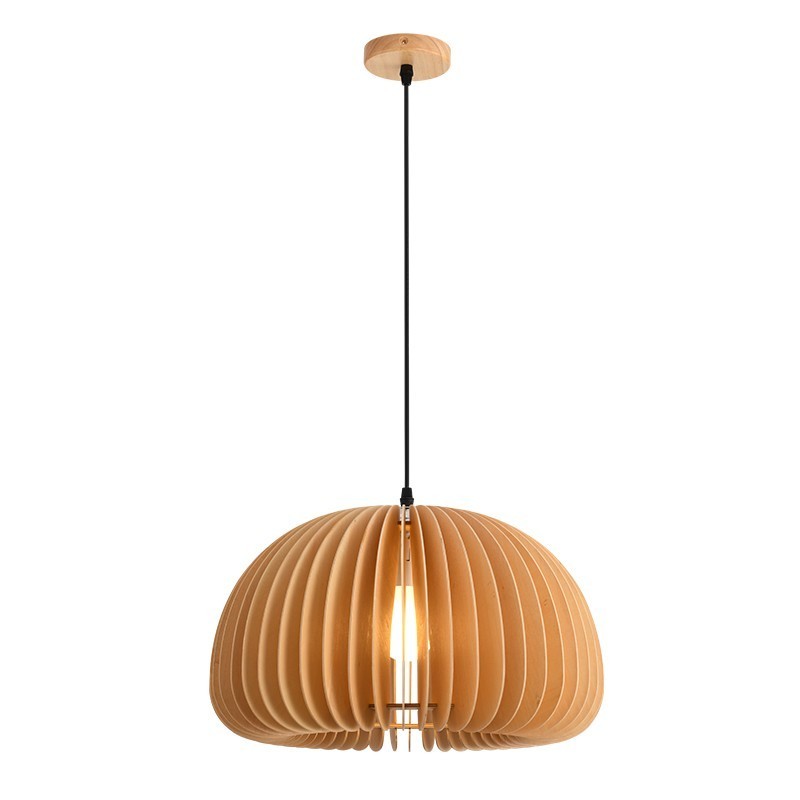 Wooden Lampshade Height Adjustable Ceiling Light E27 Retro Pendant Light Shape Lamp Pumpkin Chandelier Round Wood Pendant Light