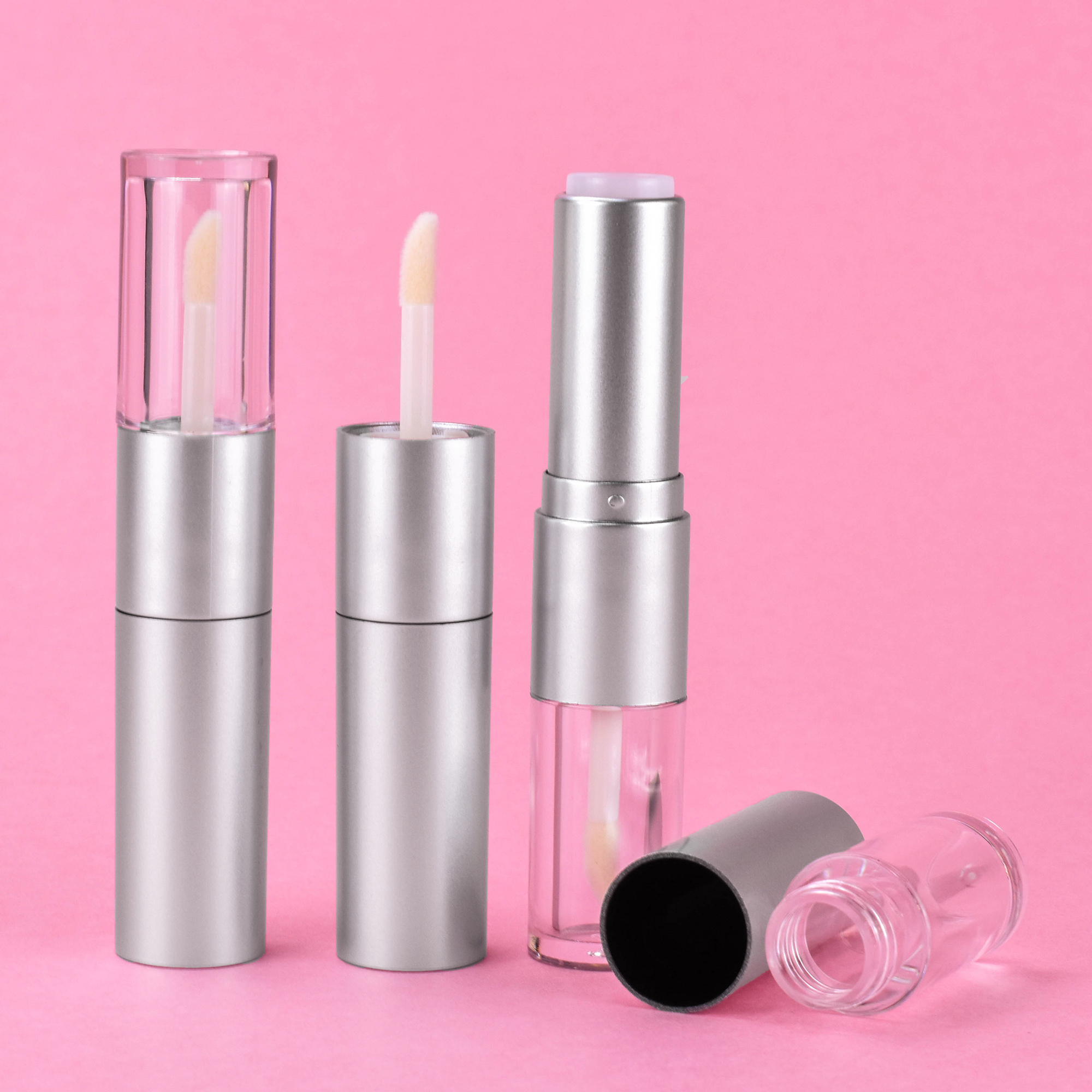 Stock Silvery Two In One Multi Use Makeup Pigmented Matte Liquid Lipstick Double Sides Lip Gloss And Lipstick Tube container