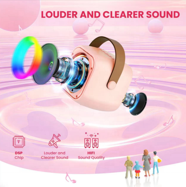 Portable Mini Wireless Bluetooth Karaoke Microphone Kids' Outdoor Usage LED Display ABS Material USB Colored Light Sound System