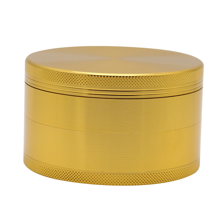 Factory Wholesale 100mm 4 Piece Oversize Big Large Gold Custom Logo Metal Aluminium Alloy Flat Plain Herb Grinder