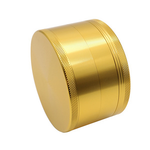 Factory Wholesale 100mm 4 Piece Oversize Big Large Gold Custom Logo Metal Aluminium Alloy Flat Plain Herb Grinder