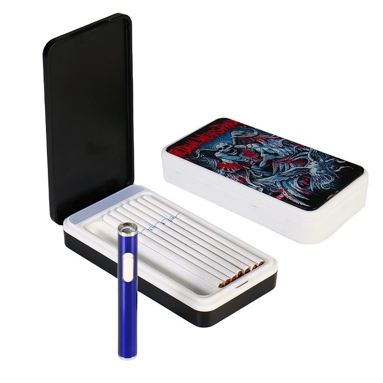 2022 New Pocket Plastic LED Glow Cigarette Case With Flameless Electric Lighter USB Chargeable Custom Logo