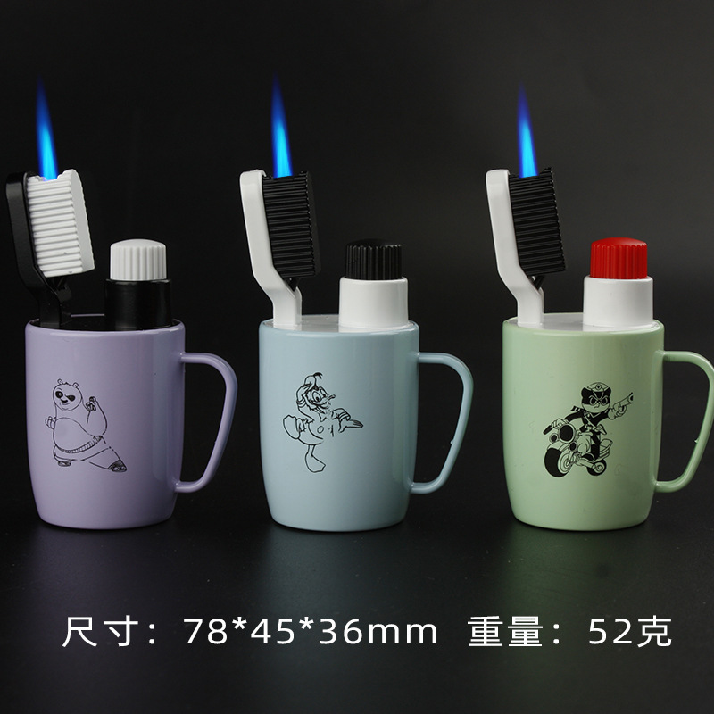 2024 Wholesale Teacup Toothbrush  Fancy Lighter Open Flame Gas Lighter Cute Lighter For Cigarettes Girls Gift