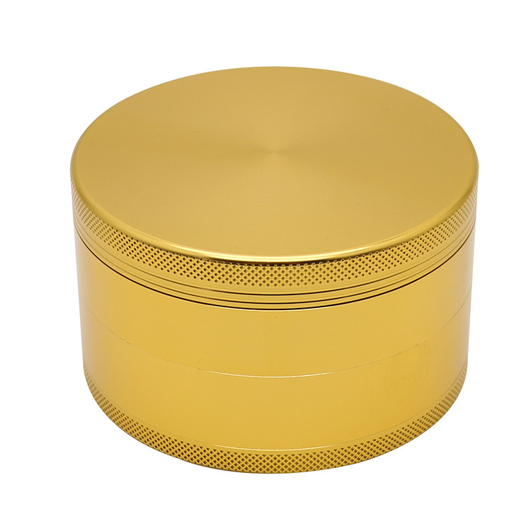 Factory Wholesale 100mm 4 Piece Oversize Big Large Gold Custom Logo Metal Aluminium Alloy Flat Plain Herb Grinder