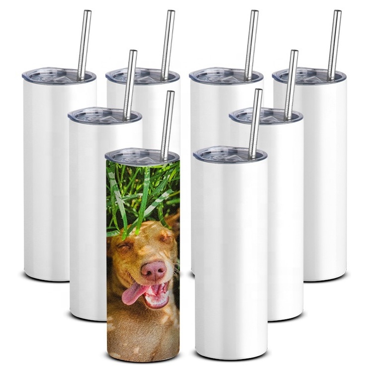 Us Warehouse DIY 20oz Blank Straight Skinny Double Wall Uv Color Changing Stainless Steel Sublimation Tumbler with Lid And Straw