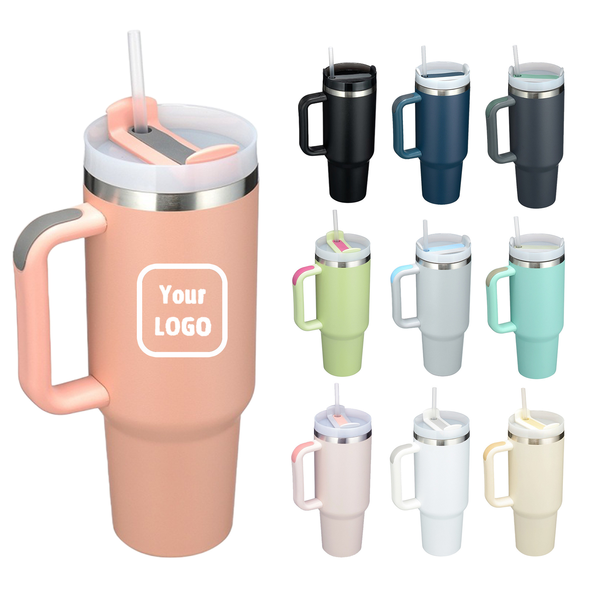 Wholesale Custom Reusable 40oz Adventure Quencher Vacuum Double Walled Thermal Stainless Steel Coffee Tumbler Cup with Handle