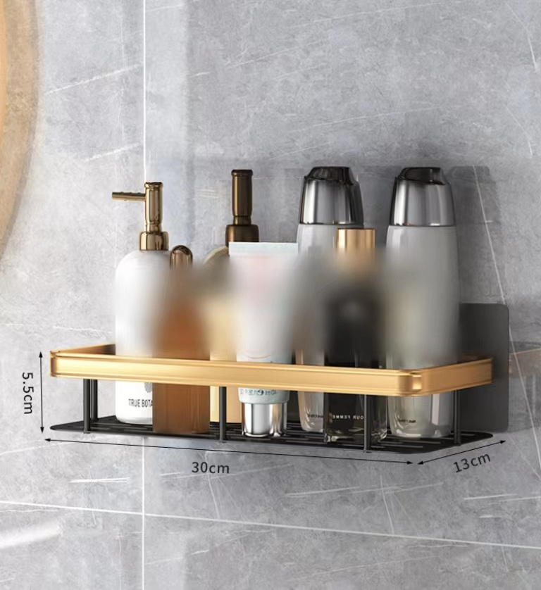 Draining No Drill Punch free Adhesive Modern Metal Luxury Gold Corner Shower Caddy