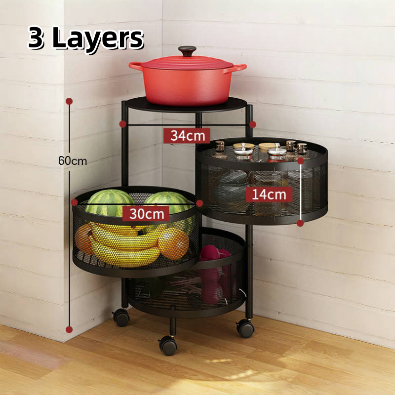 3-6 Tier Kitchen Rotating Vegetable Fruit Basket Storage Trolley Rack And Cart With Wheels