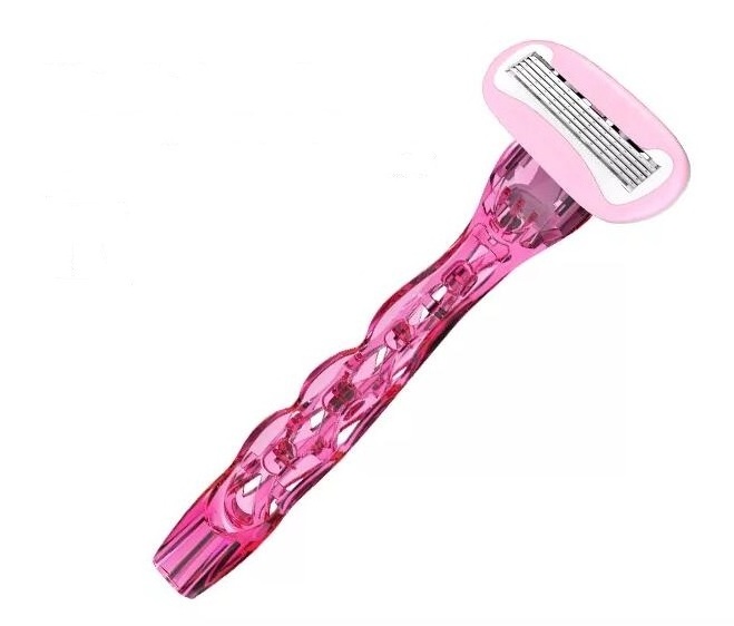 New women lady red color special design plastic handle shaving razor  5 blade replaceable cartridge factory