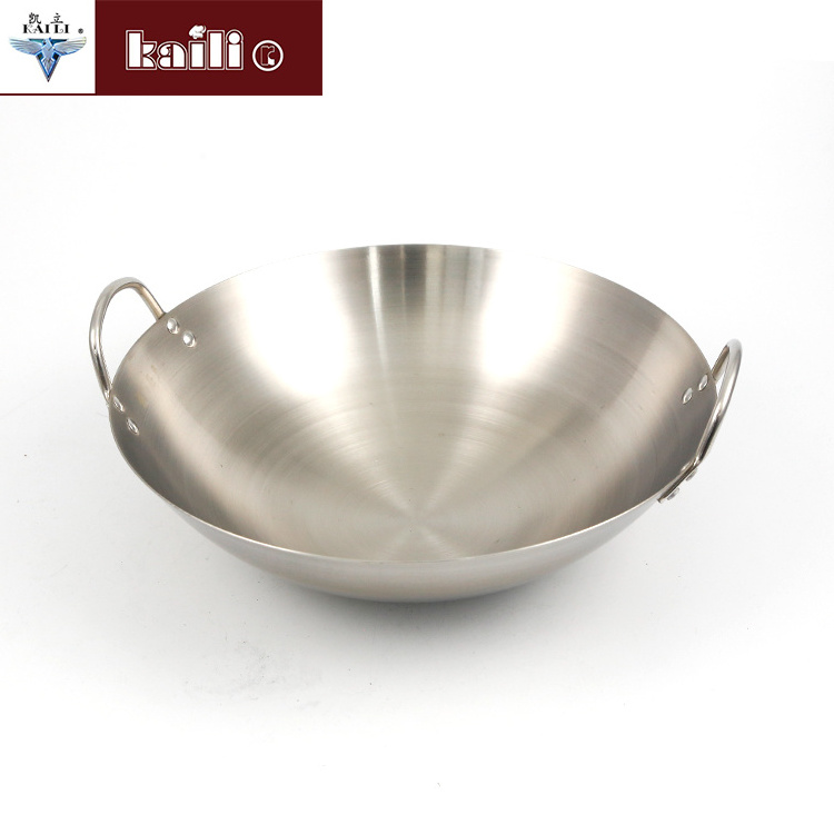 Commercial Stir Fry Wok Professional Stainless Steel Cooking Wok 34- 60cm with two handle stainless steel wok pan