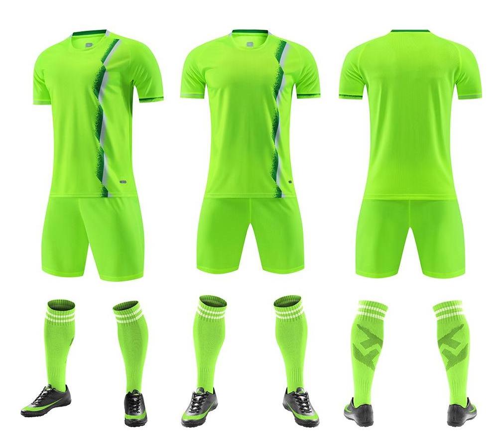 Custom bright football training uniform youth football practice jersey neon green soccer jersey for men set