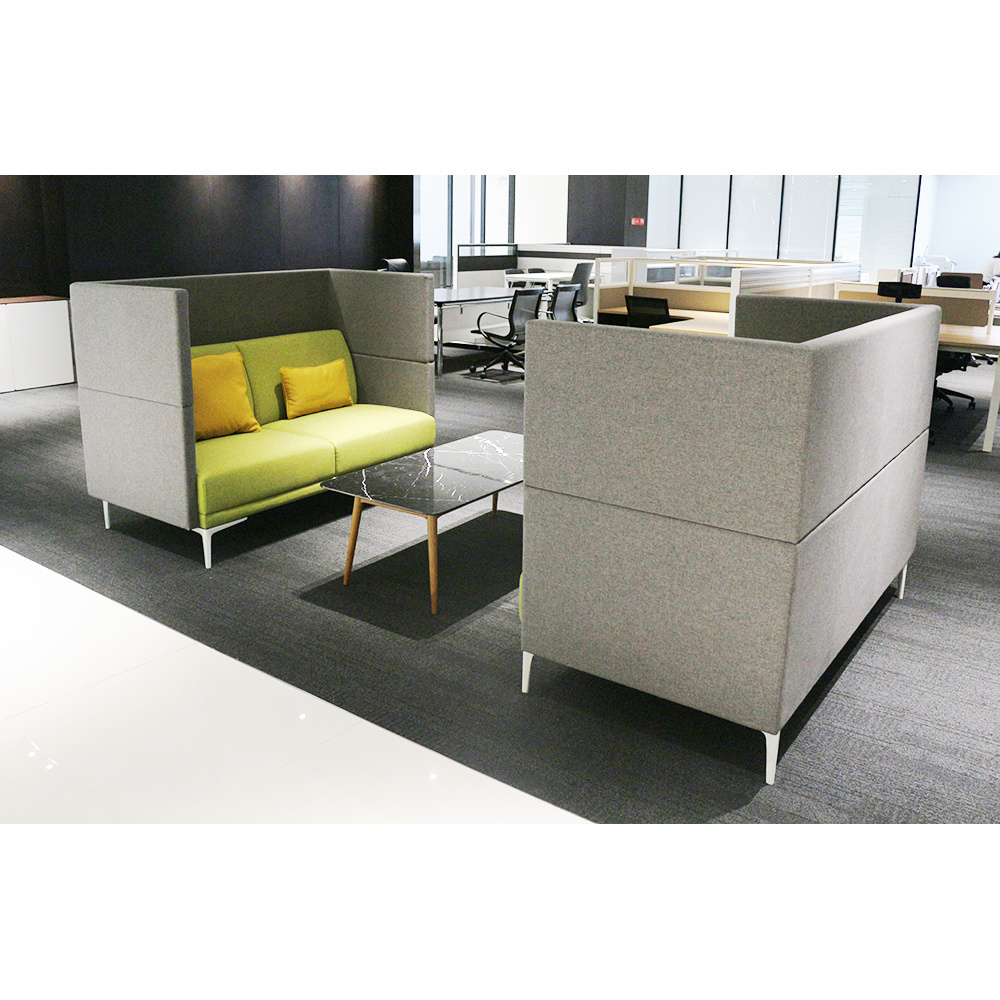 Factory direct selling high back 2 seater grey fabric sofa for office coffee bar privacy protection