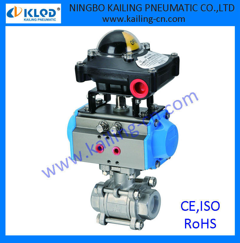 control valve actuator with limit switch, pneumatic 3 pieces ball valve, Stainless steel body