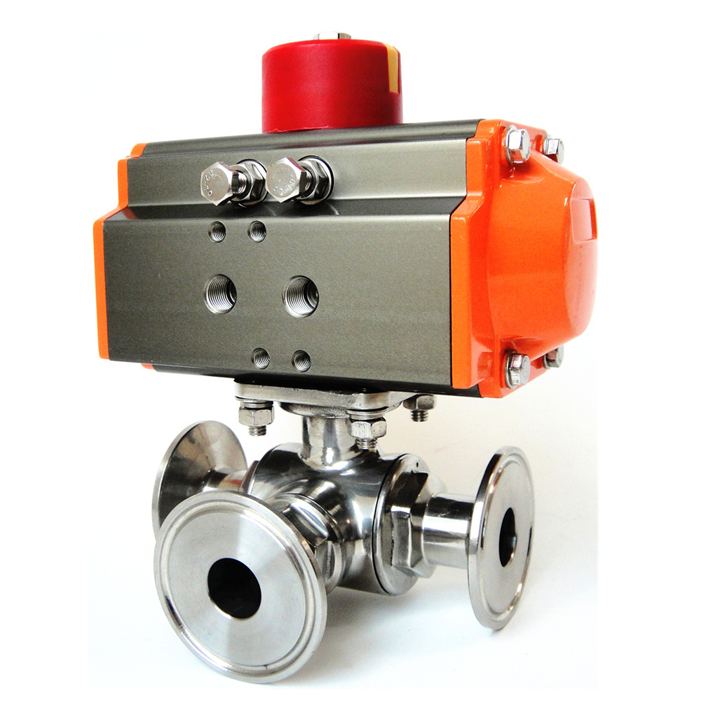 3 Way  SS316 L/T Type Pneumatic Actuator Sanitary  Water Gas Ball Valve