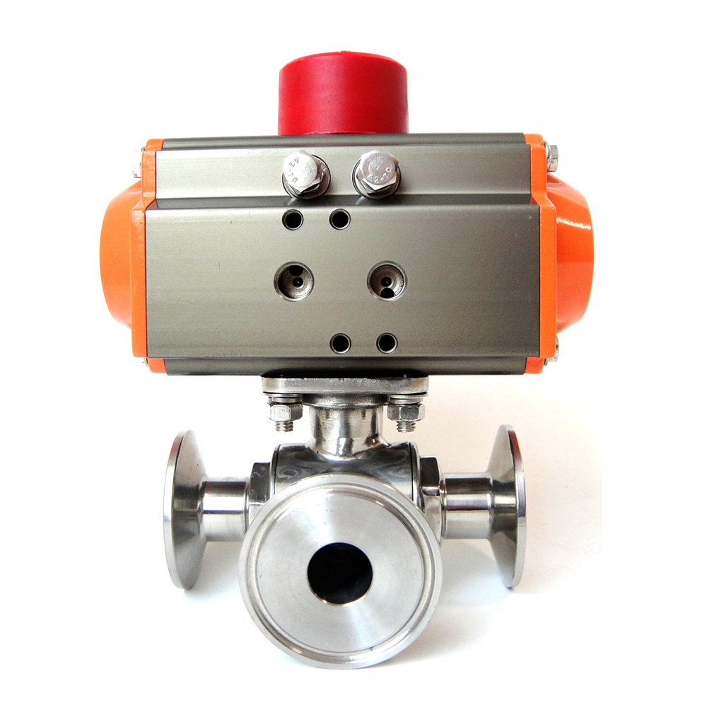 3 Way  SS316 L/T Type Pneumatic Actuator Sanitary  Water Gas Ball Valve