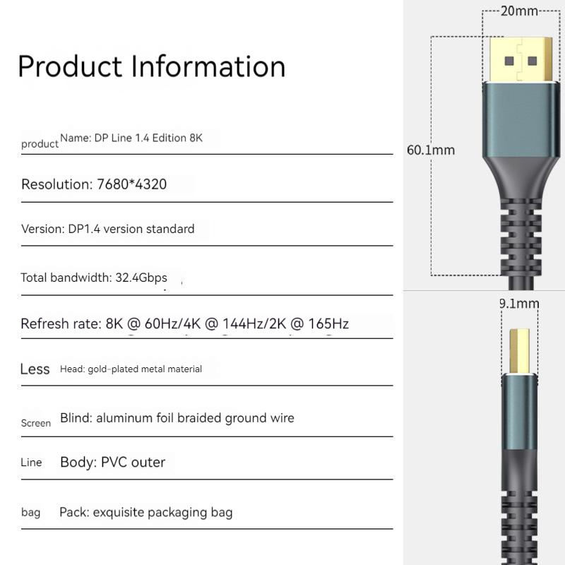 Wholesale Custom Displayport to Hdmi Cable Male to Male DP Cable Support 4k 60hz with Gaming PC Monitor Laptop TV