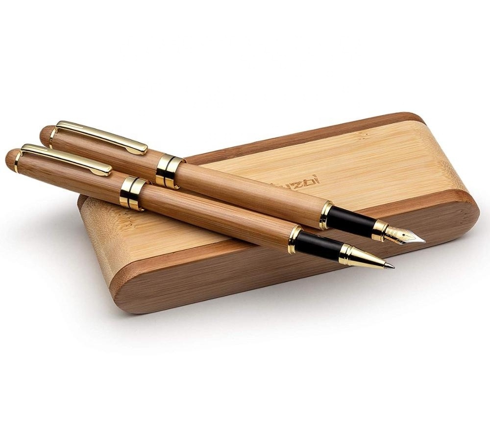 Promotional Items China Bamboo Ballpen For Custom Bamboo Fountain Pen Set