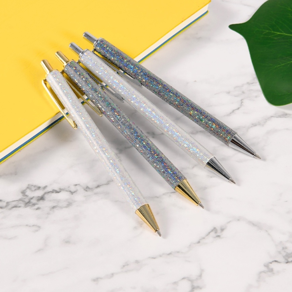 Kailong glitter white and white PU ball pen modern fashion promotional gift leather pen