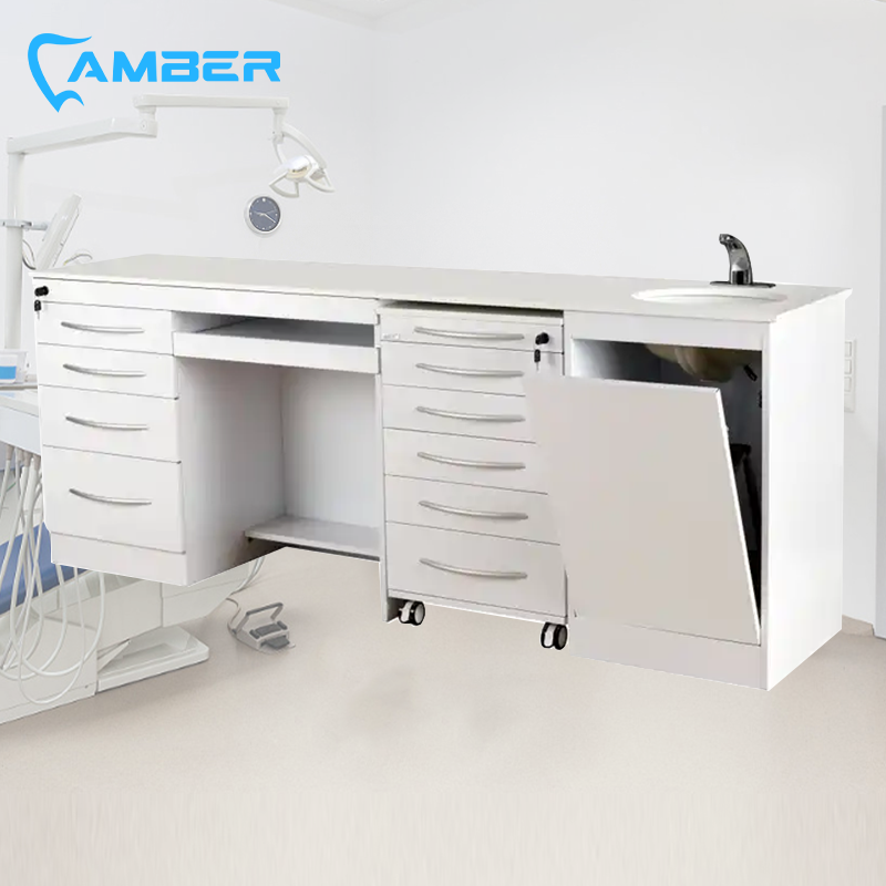 Clinic Furniture Stainless Steel Body Marble Top Cabinets with Wash Basins Sink sensor Faucet medical drawers cabinet