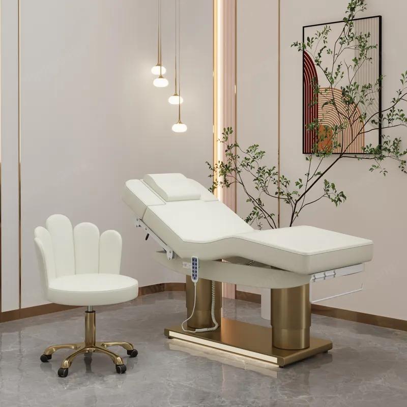 Luxury led gold stainless steel base used beauty spa electric facial bed extra wide massage table for sale