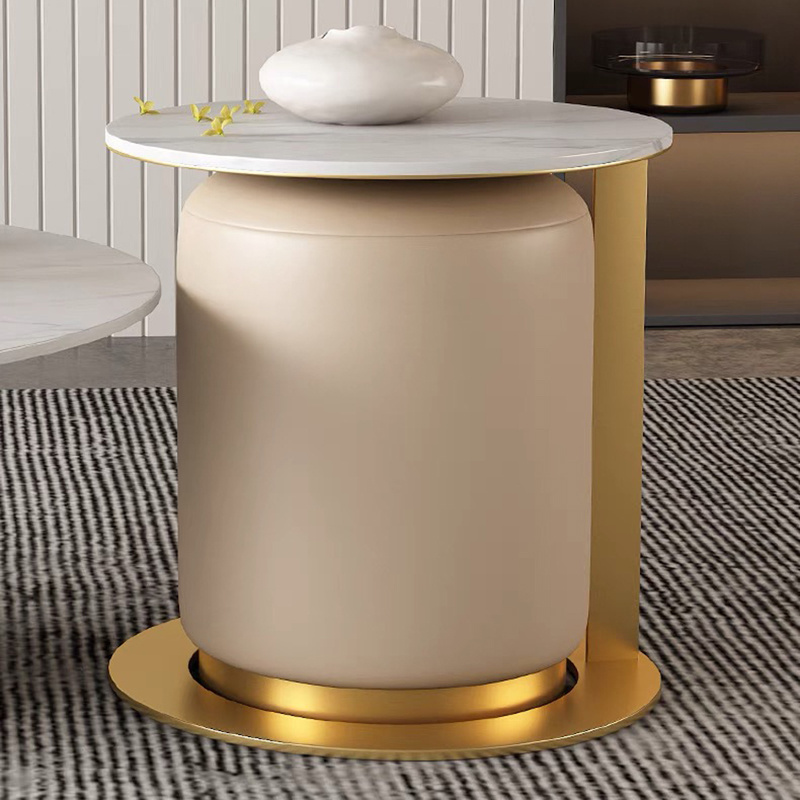 Designed  Modern Furniture Leisure Center Table with round center Golden Metal Frame marble coffee table