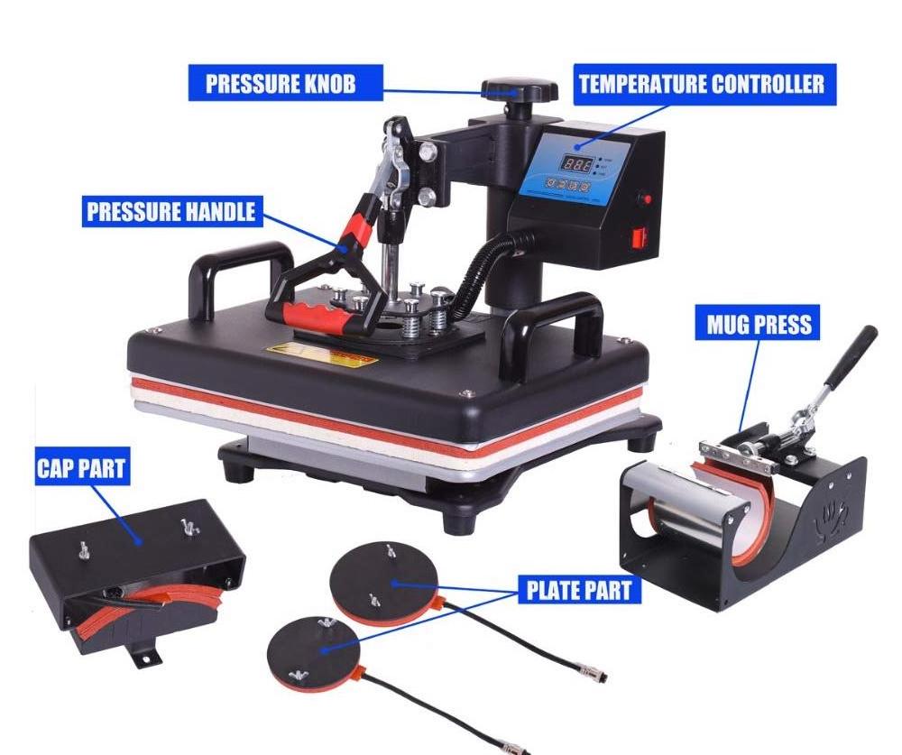 Combo 5 in 1 multi-function digital heat press machine for mug t shirt hats Sublimation heat press machine