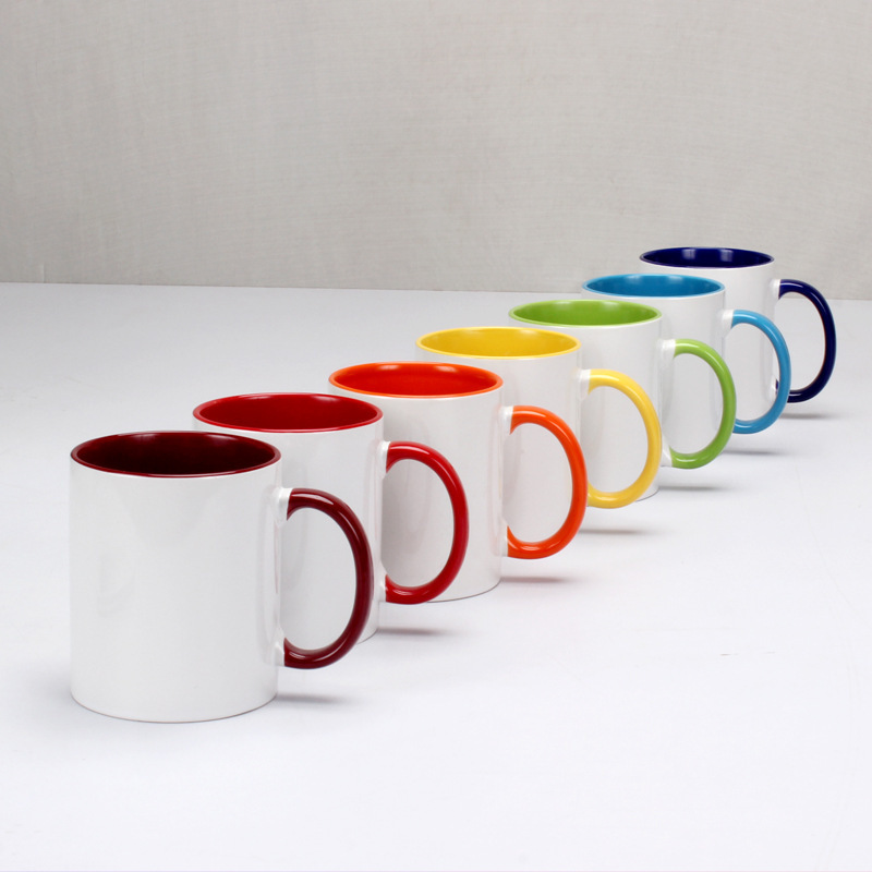 High Quality Inner Color Mug  Two Tone Mug Wholesale Custom Ceramic Cups 11oz Handle Solid color Inside Sublimation Printing MUG