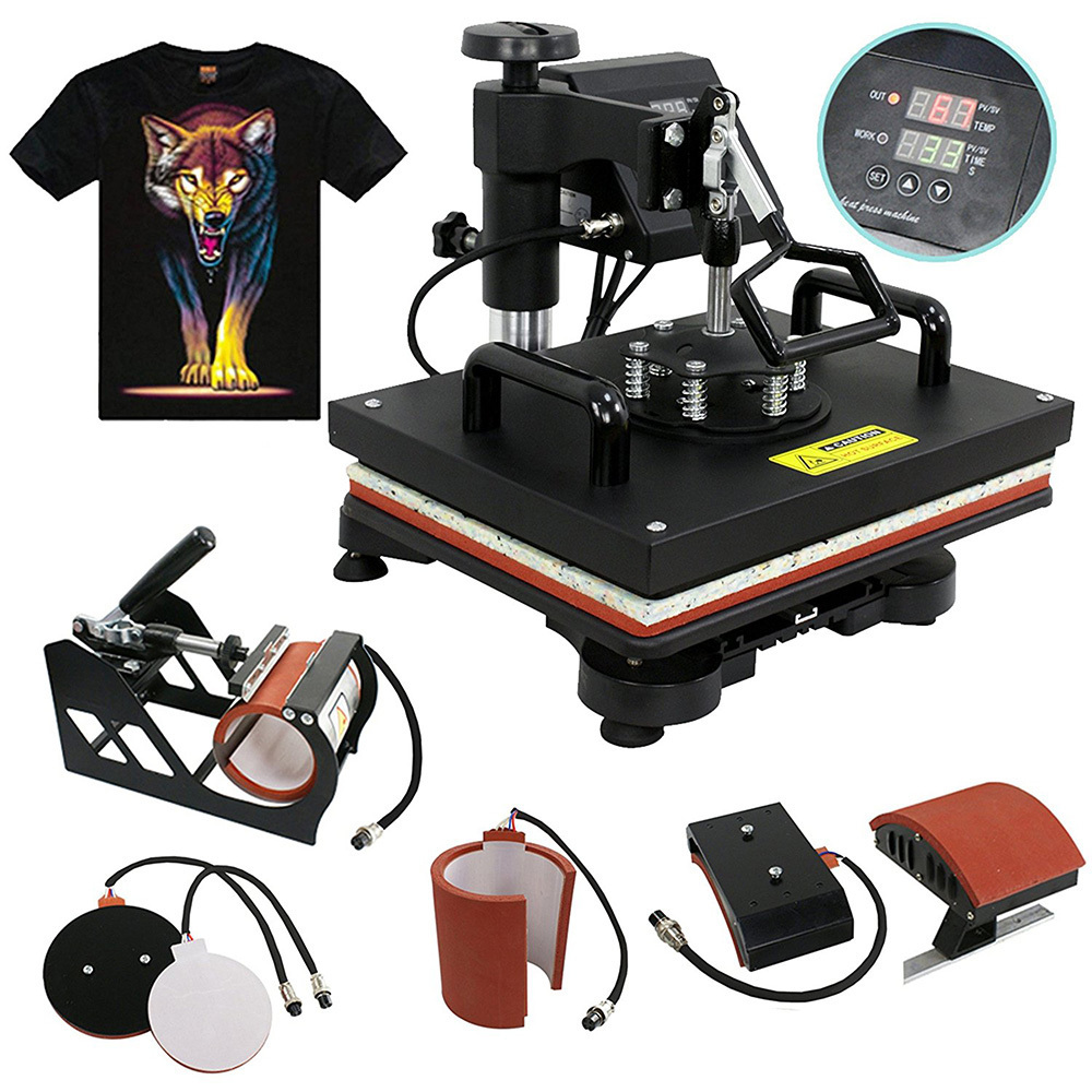 Combo 5 in 1 multi-function digital heat press machine for mug t shirt hats Sublimation heat press machine