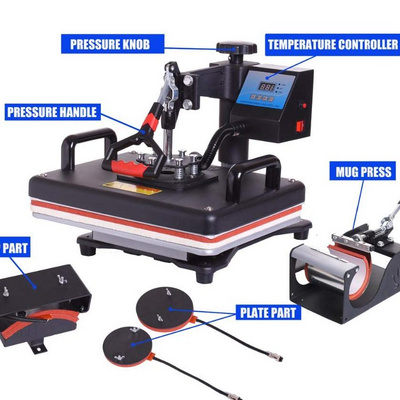 Combo 5 in 1 multi-function digital heat press machine for mug t shirt hats Sublimation heat press machine