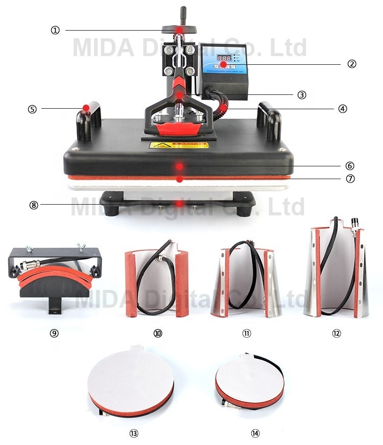 8 In 1 Combo Heat Transfers Sublimation Machine Digital Display Heat Transfer Machine For Mug T-shirt Printing Press