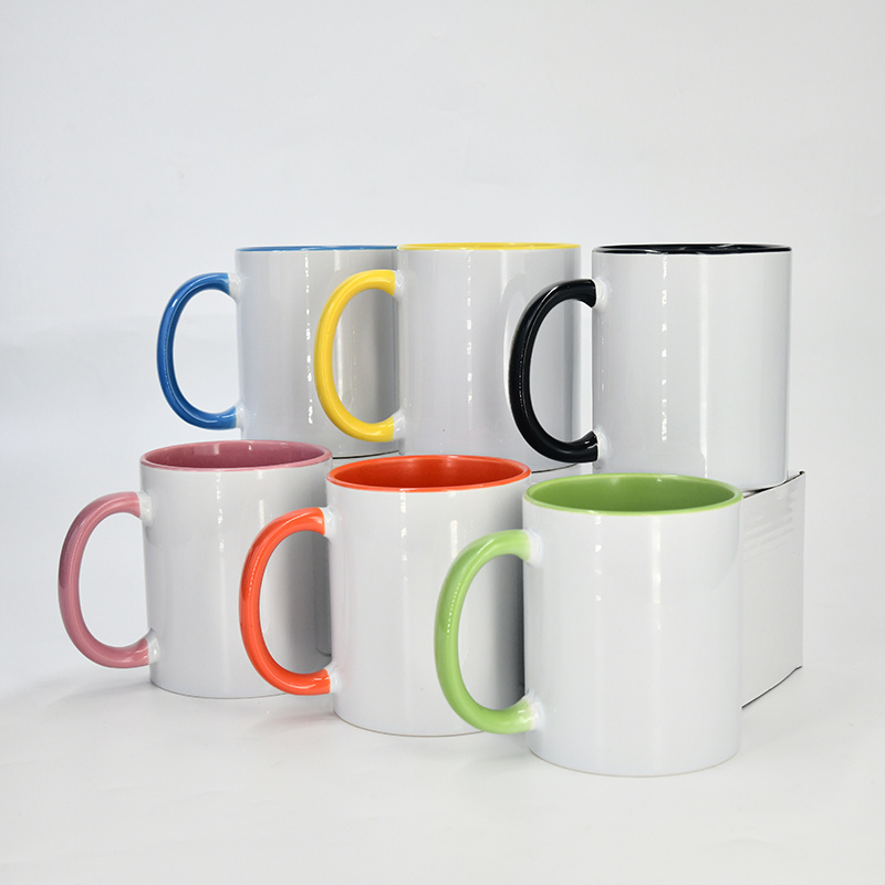 High Quality Inner Color Mug  Two Tone Mug Wholesale Custom Ceramic Cups 11oz Handle Solid color Inside Sublimation Printing MUG