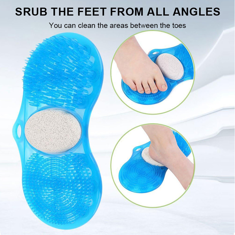 2 in 1 Foot Scrubber Shower Mat Dense Bristles Deep Cleansing Exfoliating Massager Care Bath Feet Brush Pad with Pumice Stone