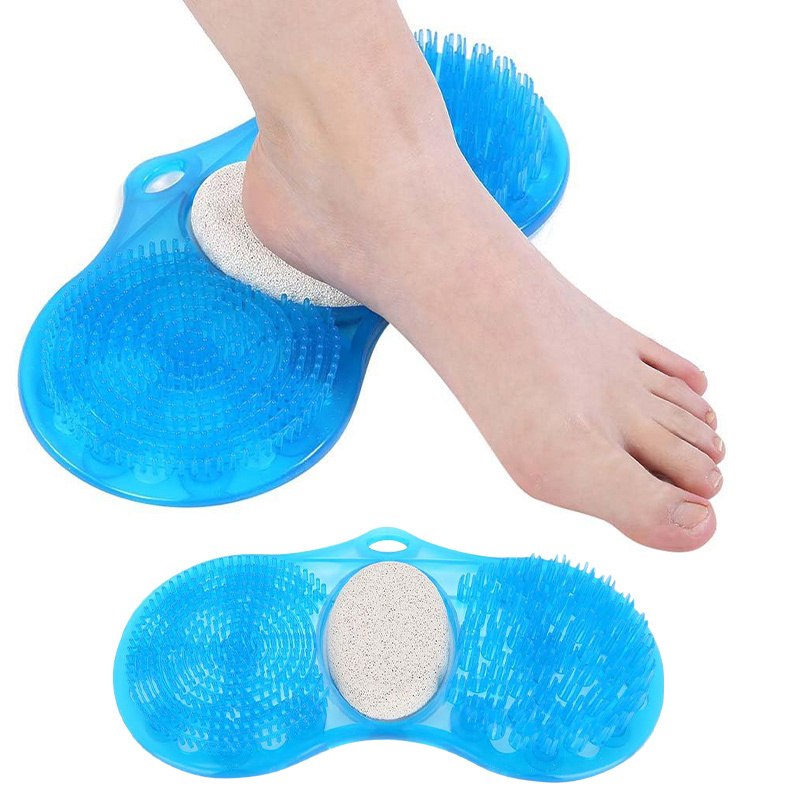 2 in 1 Foot Scrubber Shower Mat Dense Bristles Deep Cleansing Exfoliating Massager Care Bath Feet Brush Pad with Pumice Stone