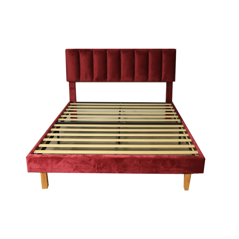 Kainice mid century modern bed and headboard king size velvet gray red bed frame up-holstered queens beds for bedroom