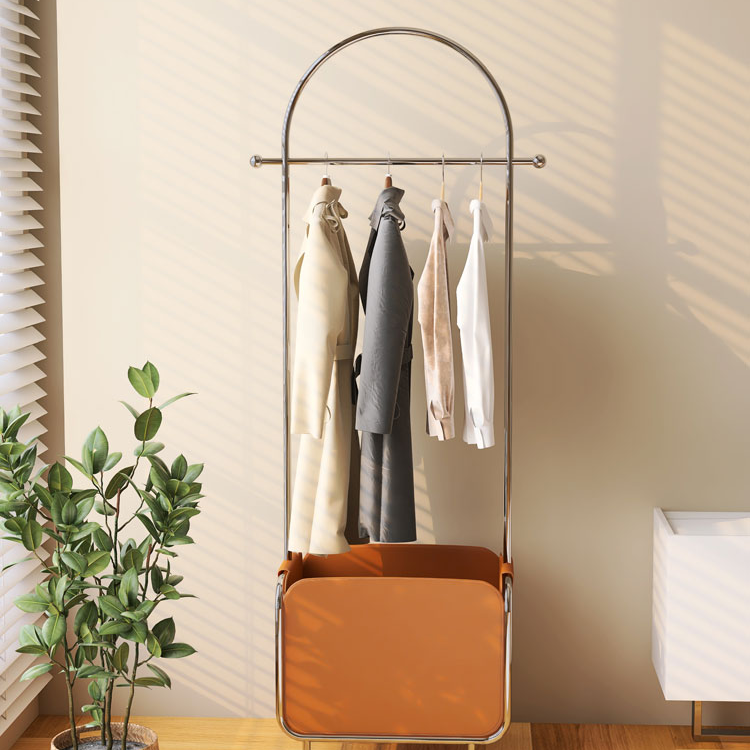 Kainice White Metal Single Rail Boutique Retail Garment Shelves Clothing Store Hat Bag Display Stands Rack With Storage Basket