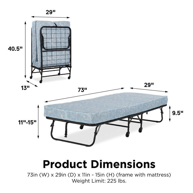 Kainice removable metal heavy duty adult portable adjustable king size folding sleeping platform bed with wheel