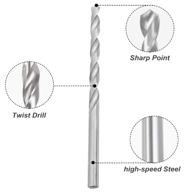 5PCS Extra Long High Speed Steel Drill Bit Sets Straight Shank Twist Drill Bit Tool Wood Drill Bit Set Diameter 2-5mm Length