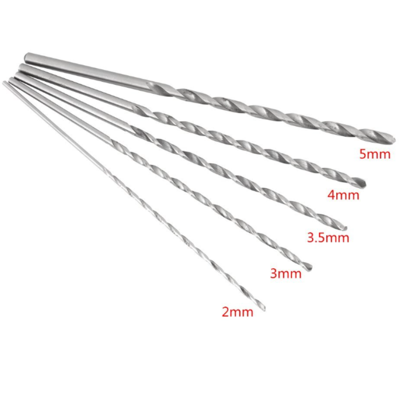 5PCS Extra Long High Speed Steel Drill Bit Sets Straight Shank Twist Drill Bit Tool Wood Drill Bit Set Diameter 2-5mm Length